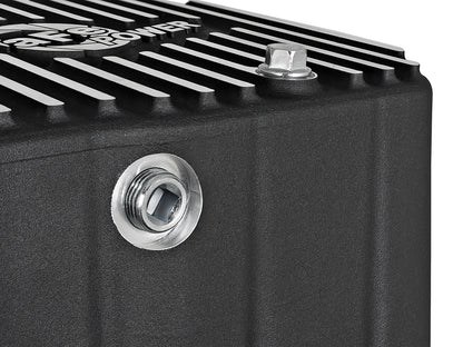 aFe Pro Series Engine Oil Pan Black w/ Machined Fins - Chevy/GMC 2001-2010 6.6L - Capacity 12, Height 6.94 in