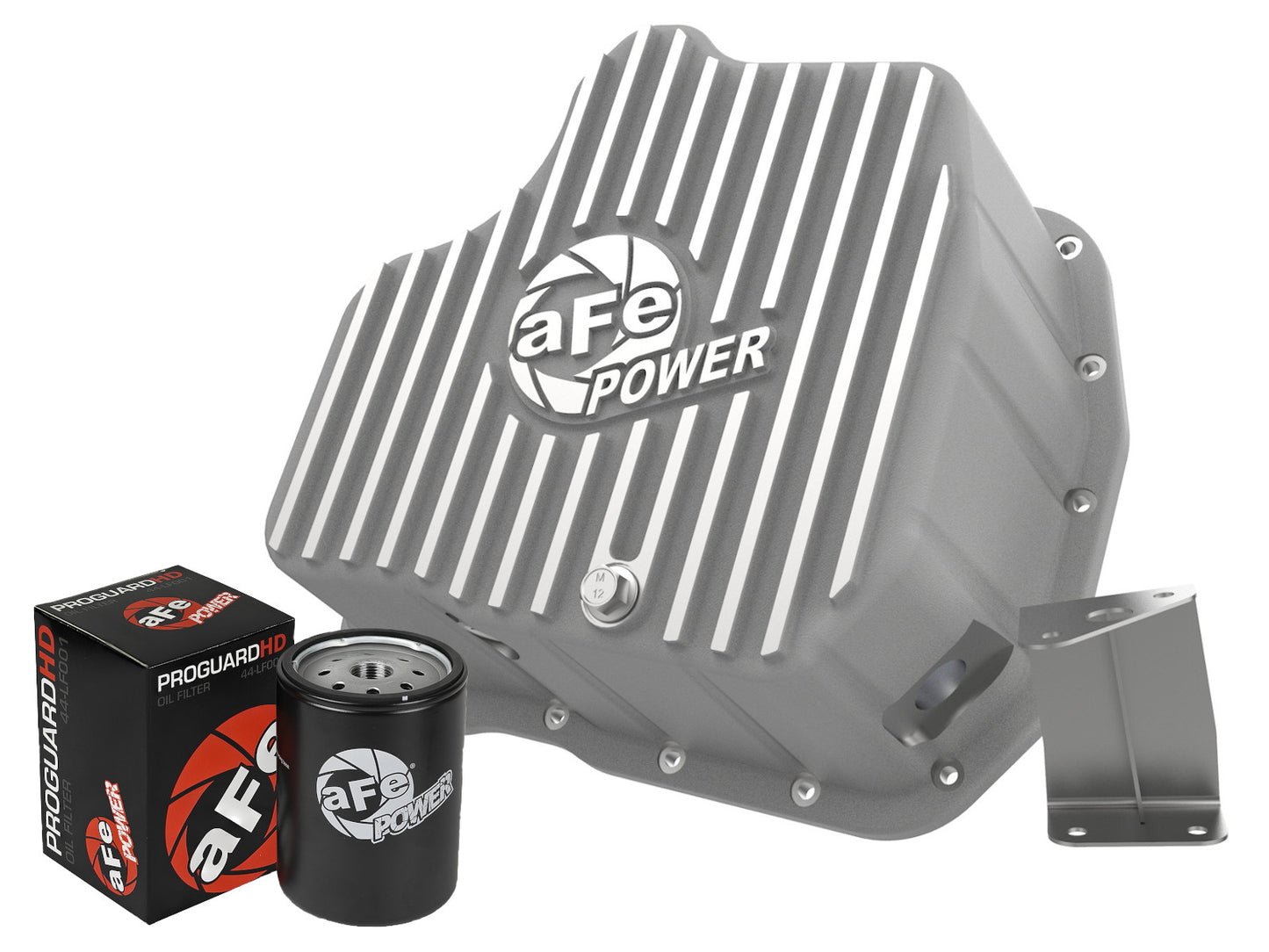 aFe Street Series Engine Oil Pan Raw w/ Machined Fins - Chevy/GMC 2011-2016 6.6L - Capacity 11, Height 5.96 in