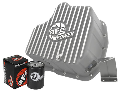 aFe Street Series Engine Oil Pan Raw w/ Machined Fins - Chevy/GMC 2011-2016 6.6L - Capacity 11, Height 5.96 in