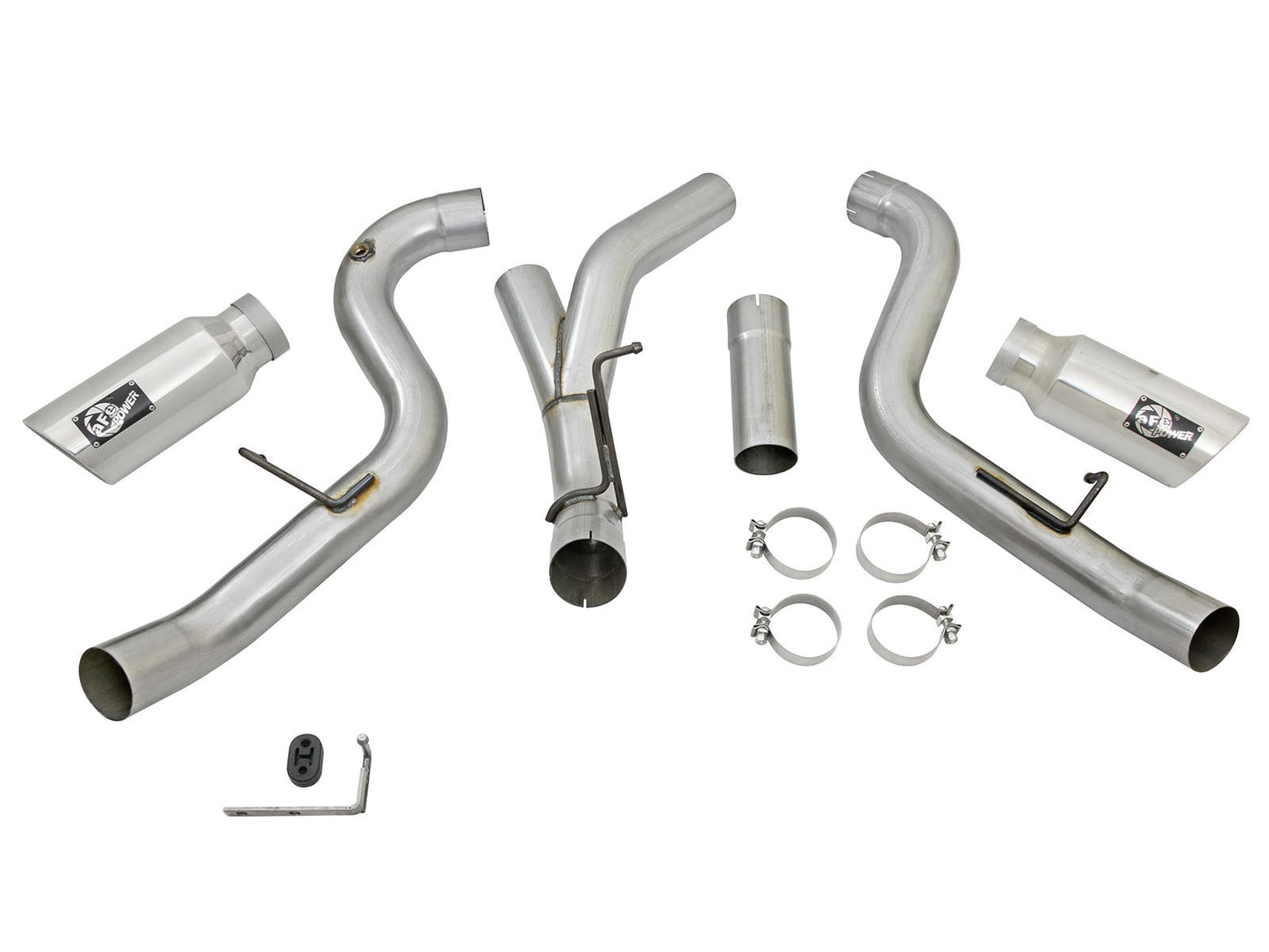 aFe Large Bore-HD 4 IN 409 Stainless Steel DPF-Back Exhaust System w/Polished Tip - Chevy/GMC 2016 6.6L