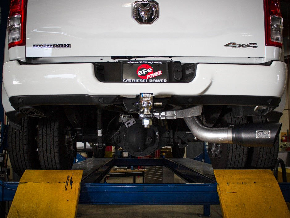 aFe Large Bore-HD 5 IN 409 Stainless Steel DPF-Back Exhaust System w/Polished Tip - Ram 2019-2026 6.7L - Tip Cut Slash Cut
