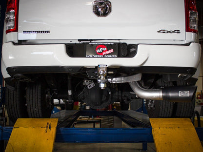 aFe Large Bore-HD 5 IN 409 Stainless Steel DPF-Back Exhaust System w/Polished Tip - Ram 2019-2026 6.7L - Tip Cut Slash Cut