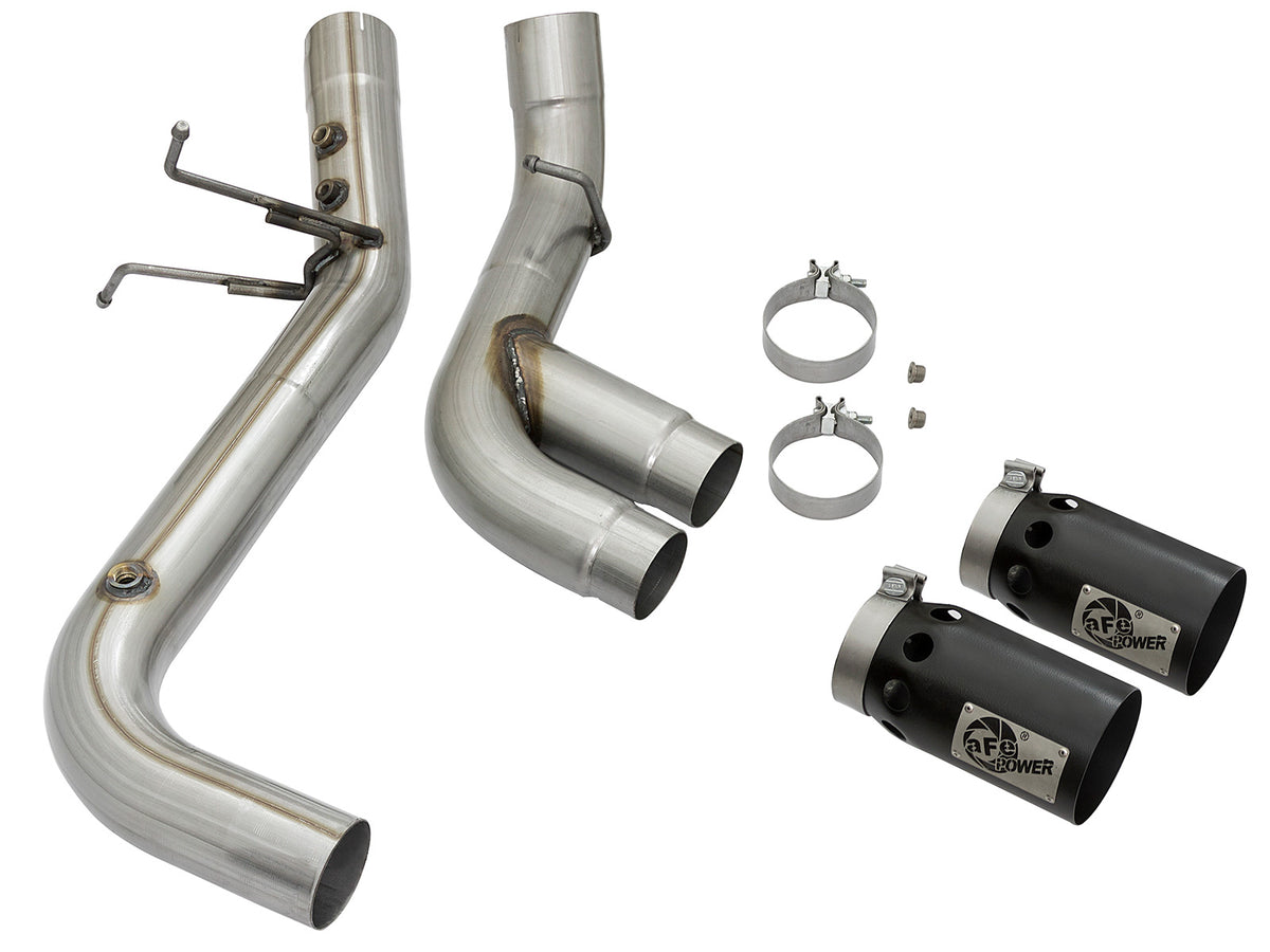 aFe Rebel XD Series 4 IN 409 Stainless Steel DPF-Back Exhaust w/Dual Black Tips - Chevy/GMC 2017-2019 6.6L