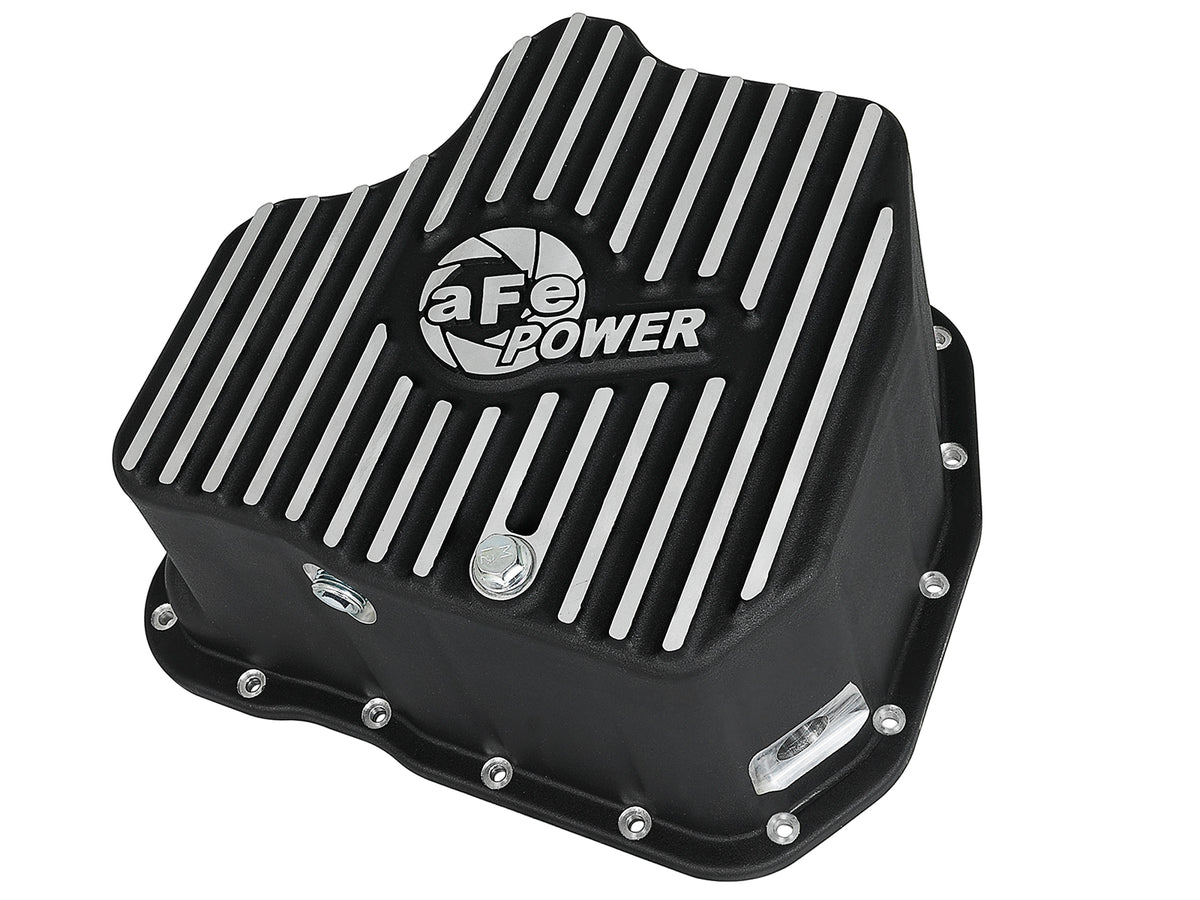 aFe Pro Series Engine Oil Pan Black w/ Machined Fins - Chevy/GMC 2011-2016 6.6L - Capacity 12, Height 6.94 in